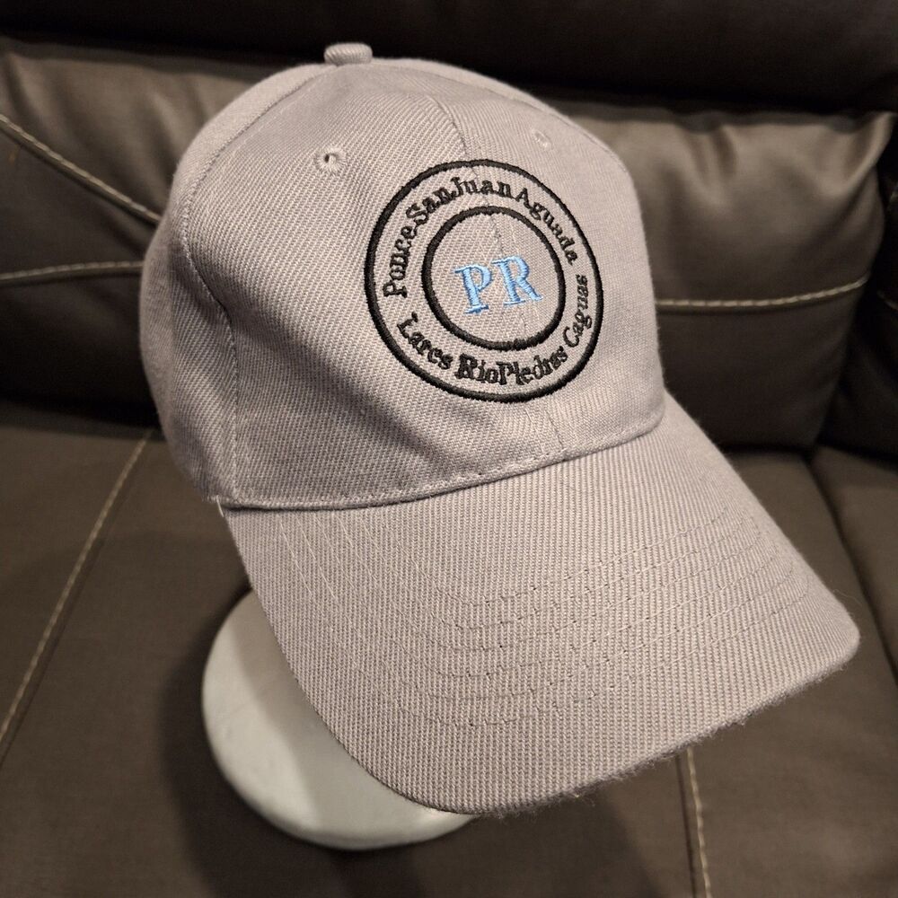 Puerto Rico Logo With City Names Embroidered Gray Hook And Loop Baseball Cap